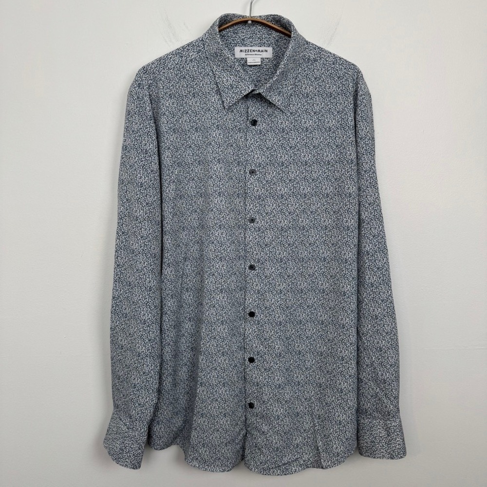 Mizzen+Main‎ Mens Trim Fit Performance Dress Shirt Navy White Floral Large L